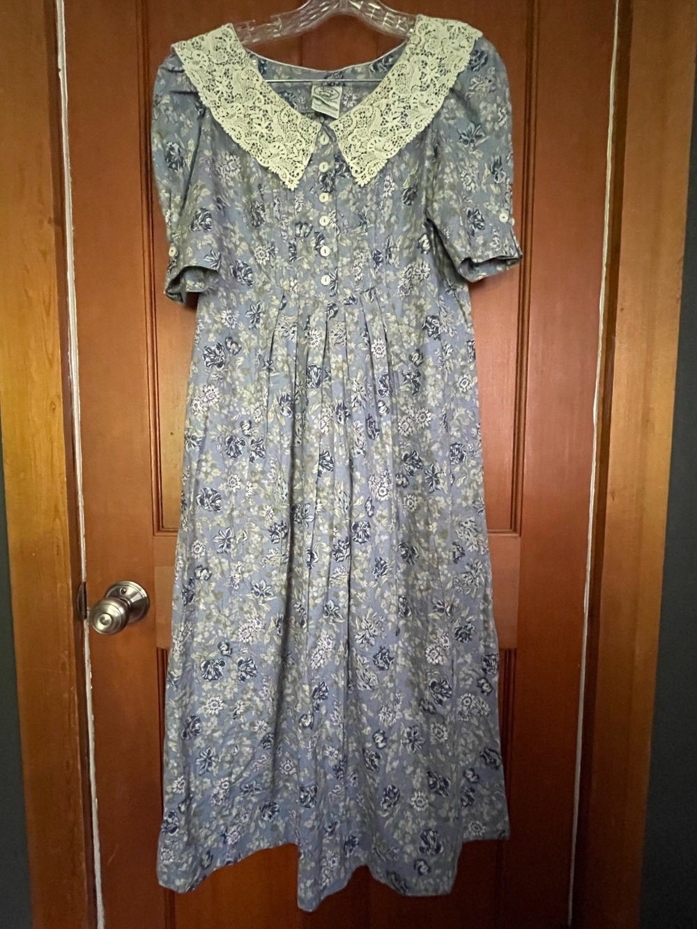 Vintage Laura Ashley Blue Floral Maxi Dress Trad Wife Cottage Core